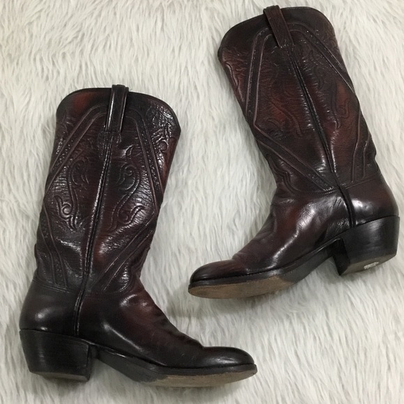 Lucchese Other - Vintage lucchese cherry leather cowboy boots